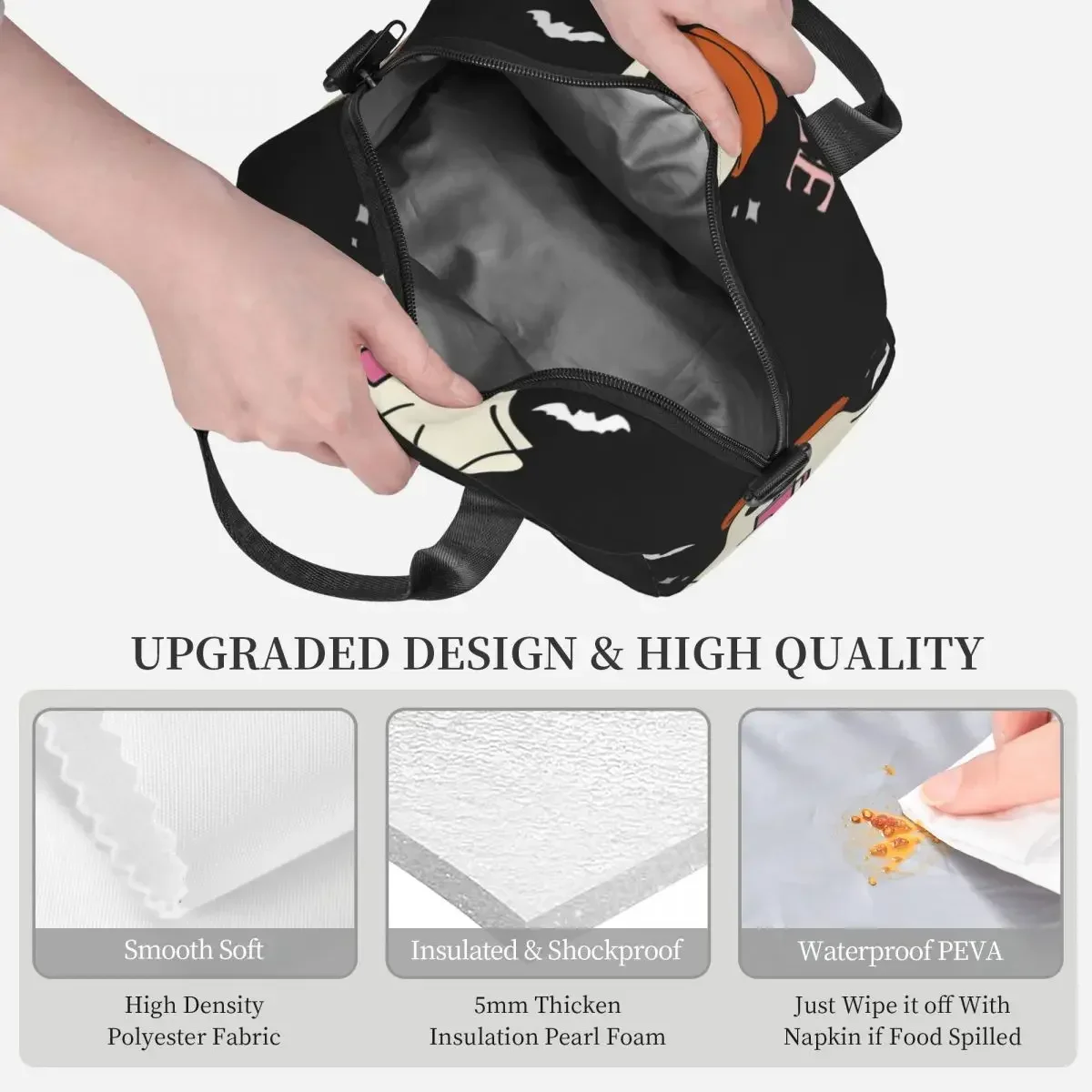 أكياس الغداء المضحكة للهالوين من جي ستانلي مع حزام كتف قابل للتعديل وحقيبة طعام شبح اليقطين وصناديق الغداء المبردة الحرارية