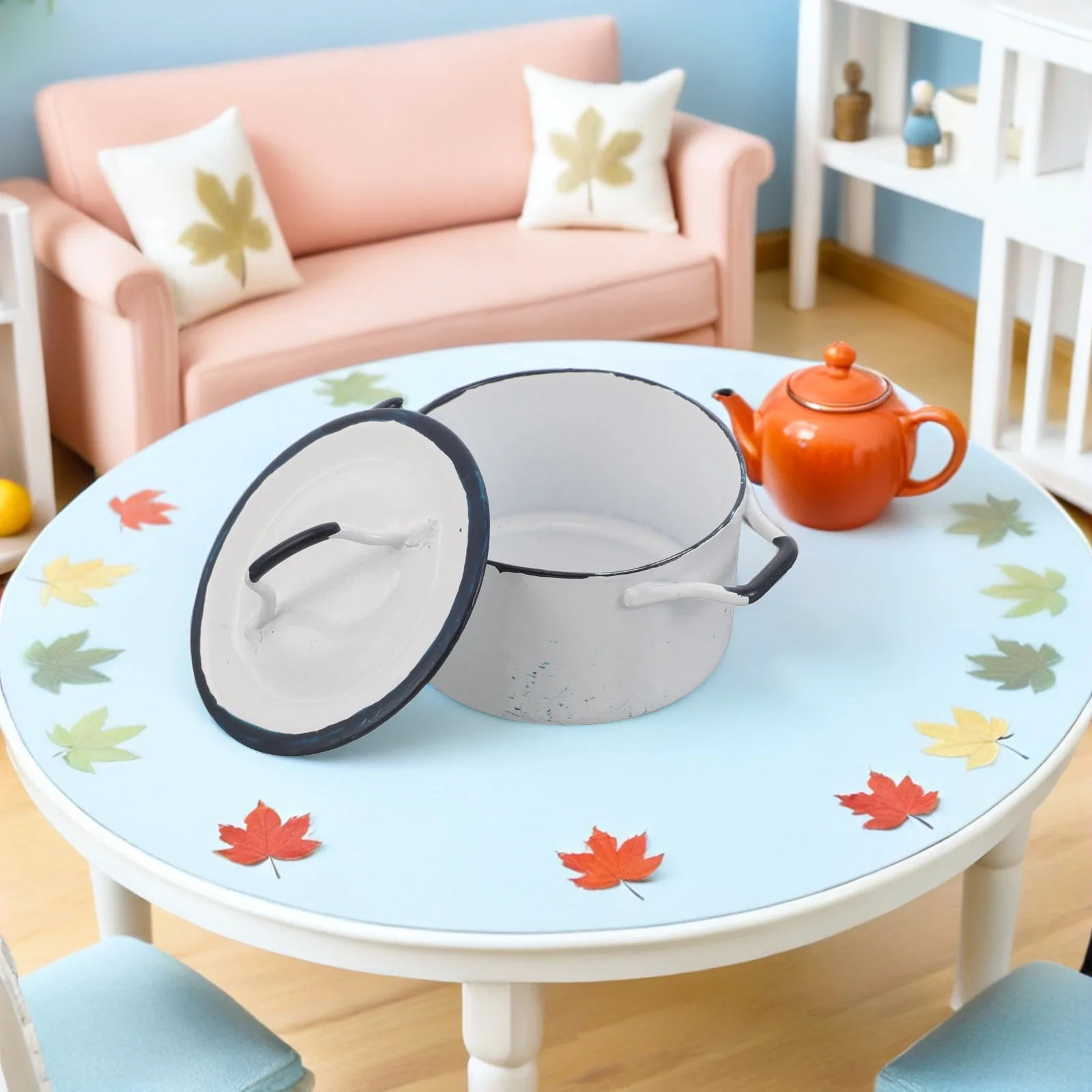 2 Stuks Miniatuur Kookgerei 1:12 Schaal Blauw-Edge Witte Saus Pot Poppenhuis Accessoires Spelen Keuken Scène Decoratie Koken