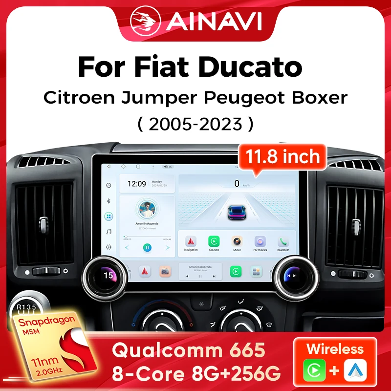 Ainavi 11.8inch Multimedia Player For Fiat Ducato 2005-2023 Citroen Jumper Peugeot Boxer Carplay Android Auto Car Radio Stereo