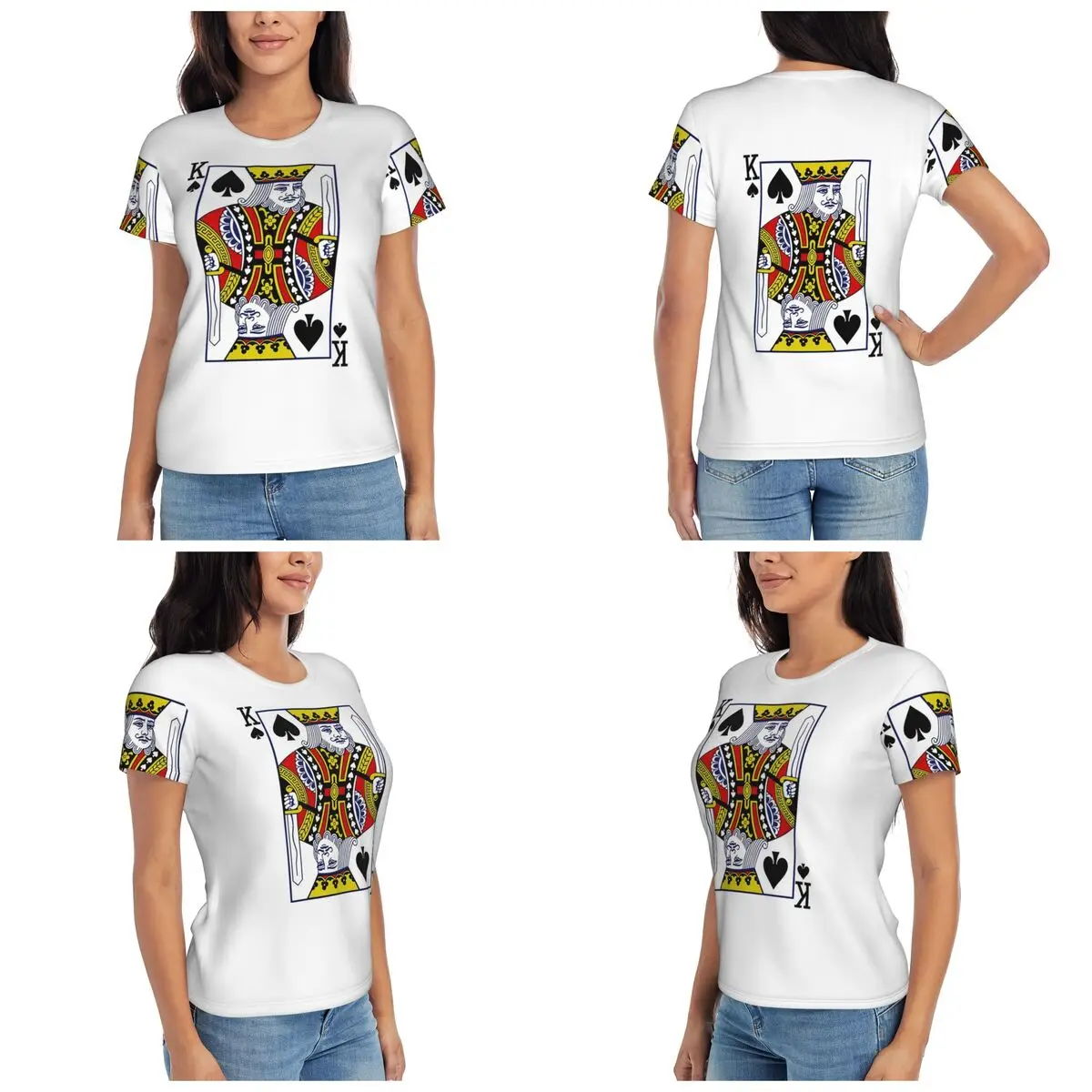 King Of Spades Playing Card T-Shirt for Women Crew Neck Streetwear T Shirts Women's Short Sleeve Summer Clothes Tops