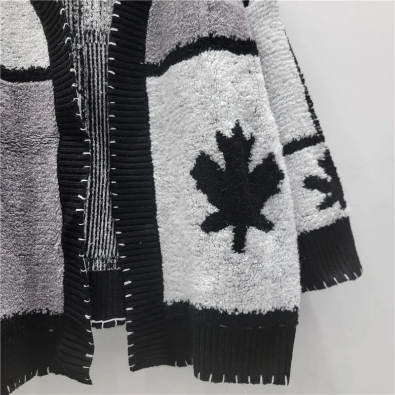 Vrouwen Gesplitst Vest Truien Gebreide Truien Patchwork V-hals Lange Mouwen Open Stitch Losse Casual 2025, Herfst Winter