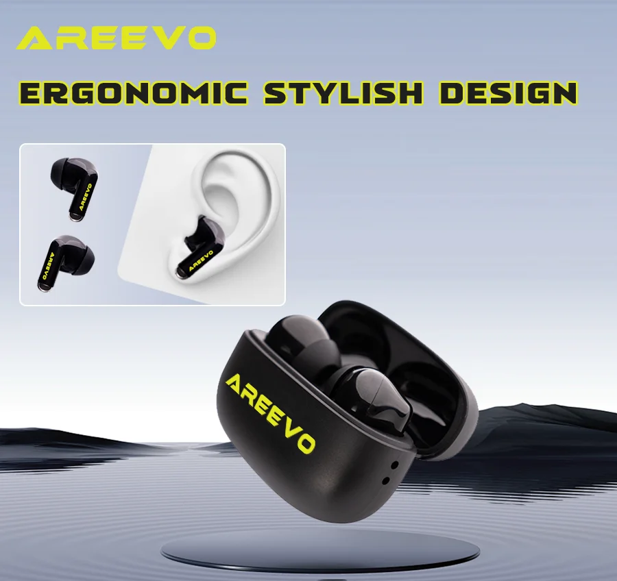 AREEVO MINI Wireless Earbuds, Smart Touch Control IPX4 Waterproof Bluetooth Earphones, Premium Hifi Sound ENC Mic for Clear Call