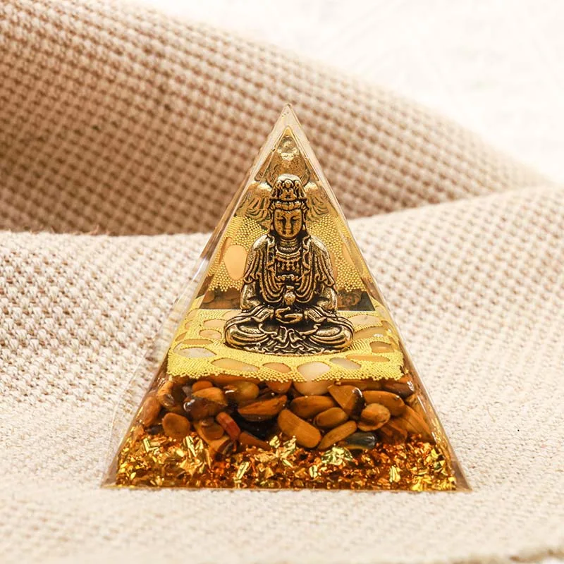 

8Cm Buddha statue pyramid crystal gravel Epoxy resin home desktop handmade ornament