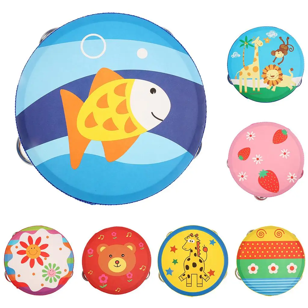 Hand Bell Wooden Tambourine Percussion Toy Mini Drum for Kids Music Play Preschool Learning view 4