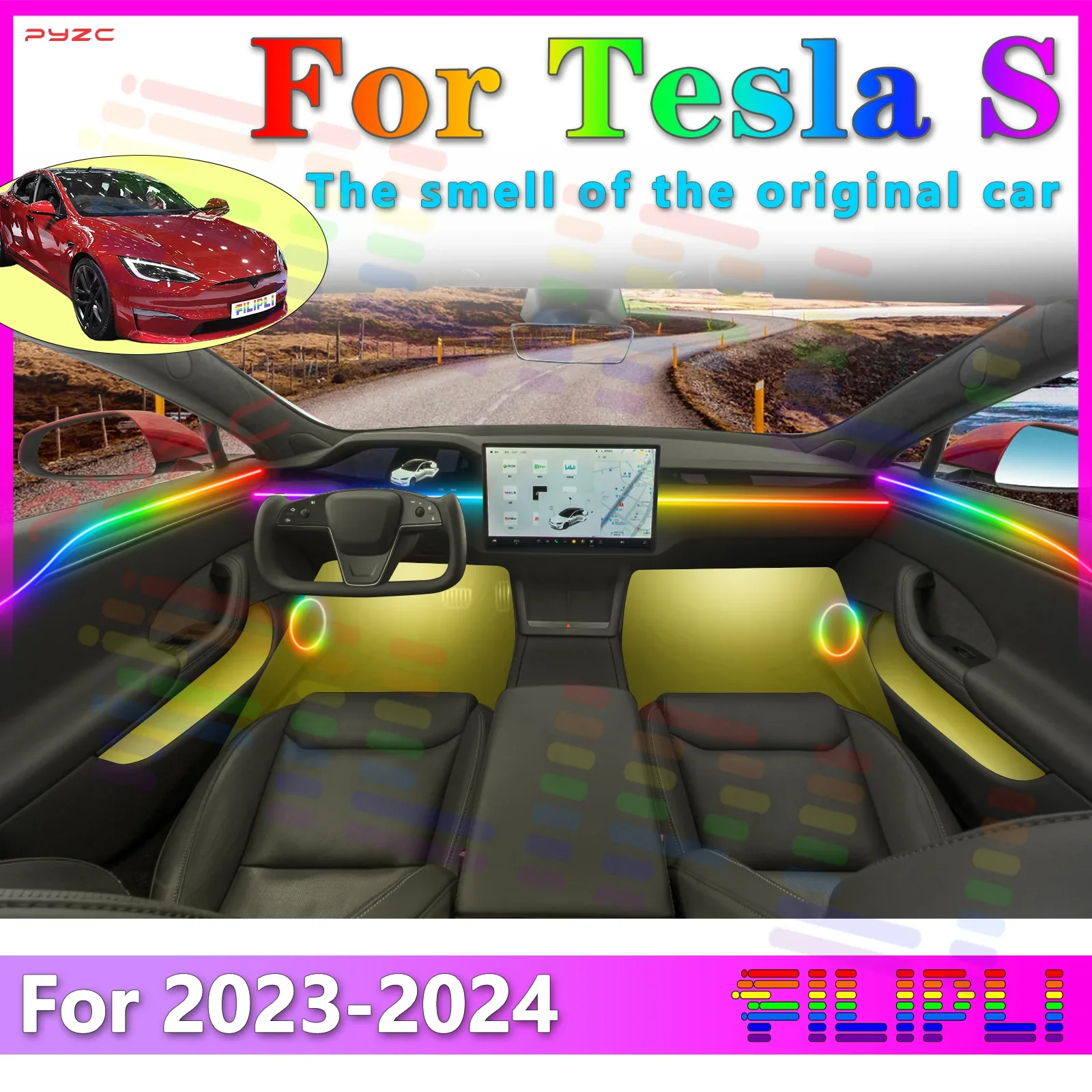 

Для Tesla Model S экологическая светодиодная лента 64 цвета RGB Symphony с приложением и несколькими режимами для украшения интерьера