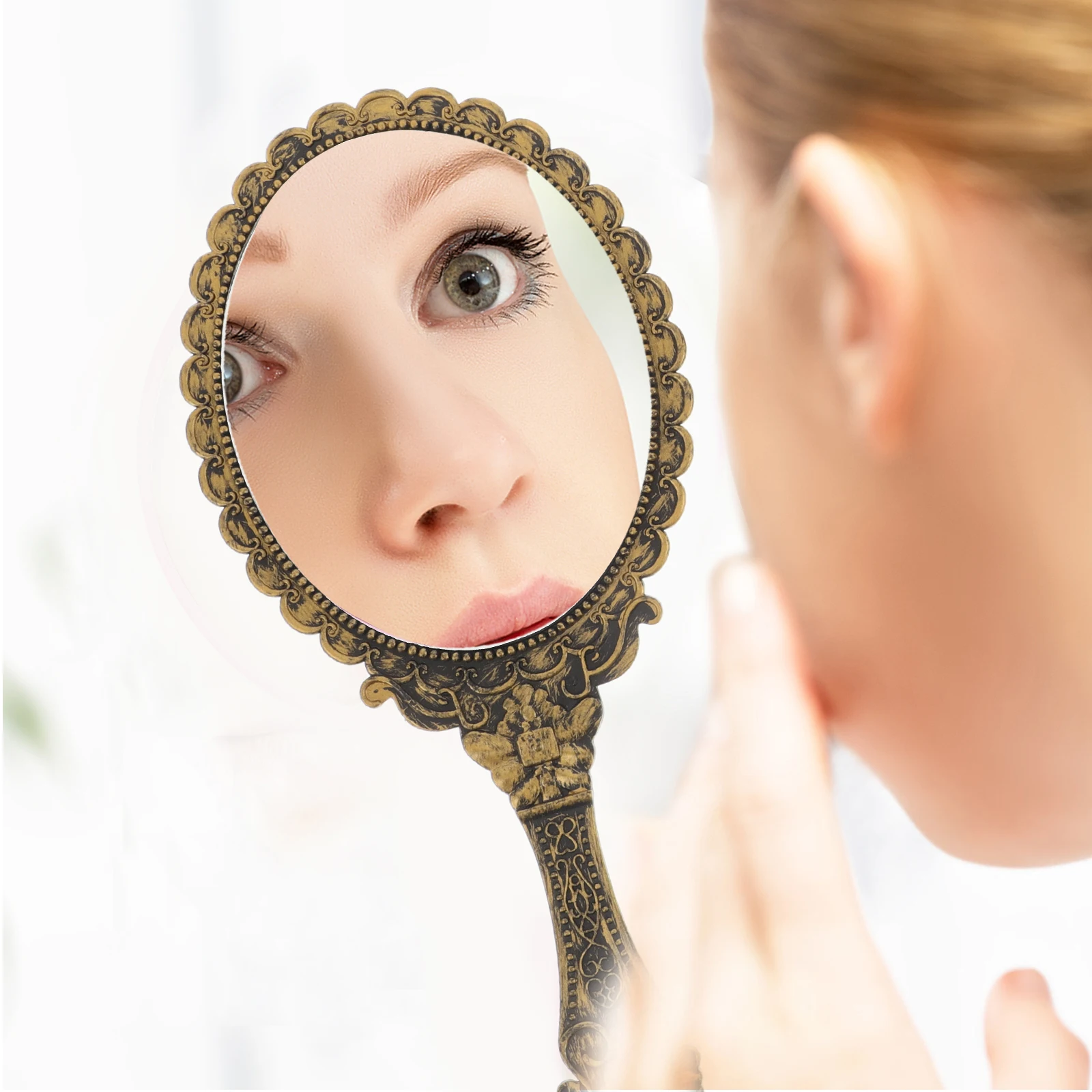 

3pcs Vintage Handheld Floral Embossed Makeup Mirror Portable Compact Mirror For Travel Office Vanity Self Use Durable