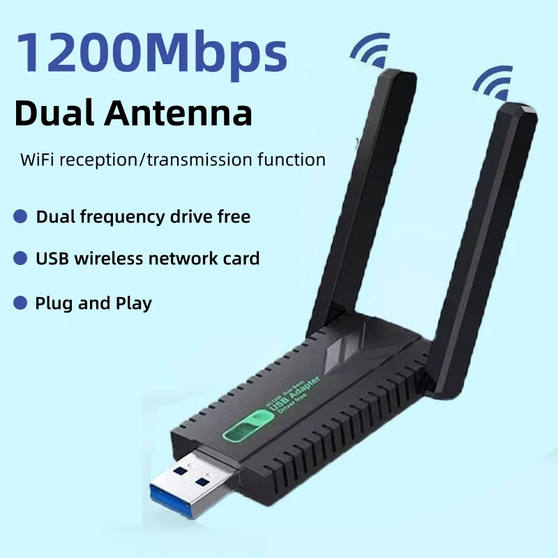 

1200 Мбит/с Wi-Fi USB3.0 адаптер без драйверов двойной антенный ключ двухдиапазонная беспроводная сетевая карта 2,4G/5 ГГц подходит для ПК/ноутбука