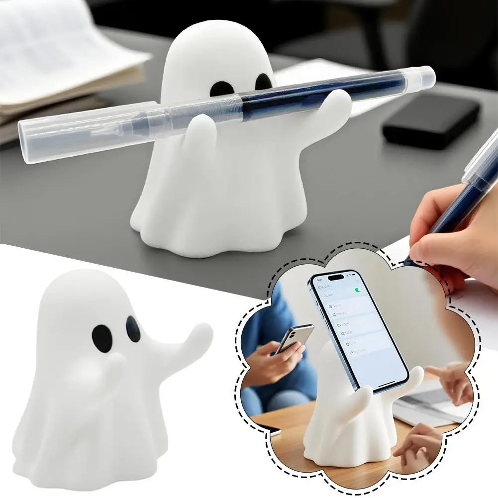 

Подставка для телефона Cute Ghost — настольный органайзер на Хэллоуин, многофункциональный держатель для ручек и декор, забавный настольный аксессуар