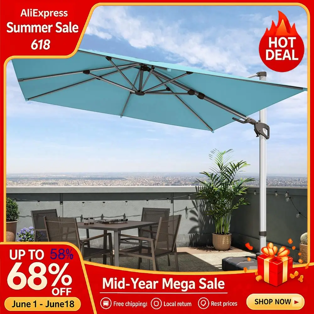

11 FT Aluminum Cantilever Umbrella, 360° Rotation Offset Type for Pool Lawn Deck, Custom
