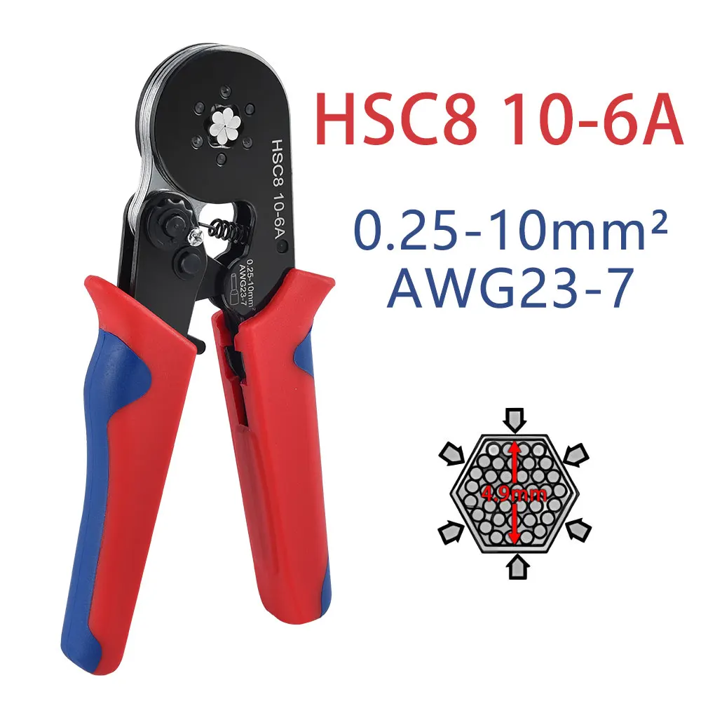 

Tube Terminal Crimping Tool Set,Quadrilateral/Hexagonal Crimping Pliers Range 0.25-10mm²/AWG23-7 Quick Crimp Terminal Tool