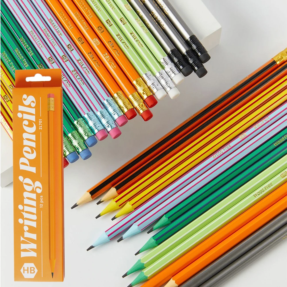 12 Teile/los Skizze Bleistift Holz Blei Bleistifte HB Bleistift mit Radiergummi Kinder Zeichnung Bleistift Schule Schriftlich Schreibwaren