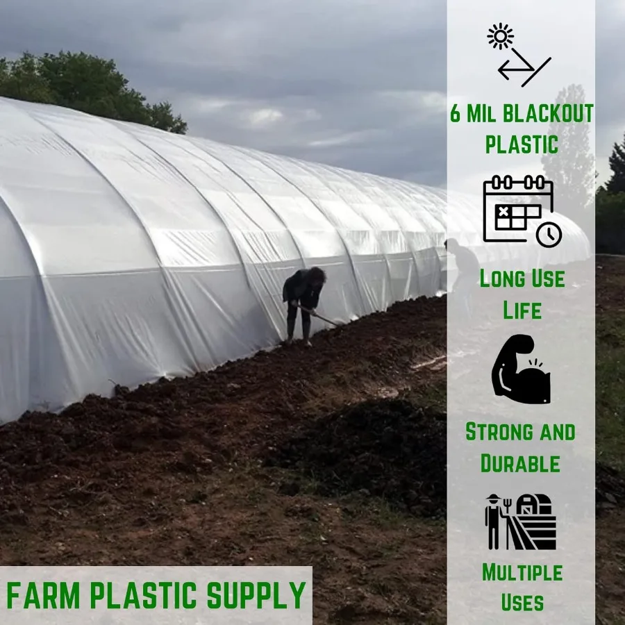 Panda Film Light Deprivation Greenhouse Cover - 6 mil - - 100% Blackout Tarp, Black White Plastic Sheeting, Green House Poly Fi