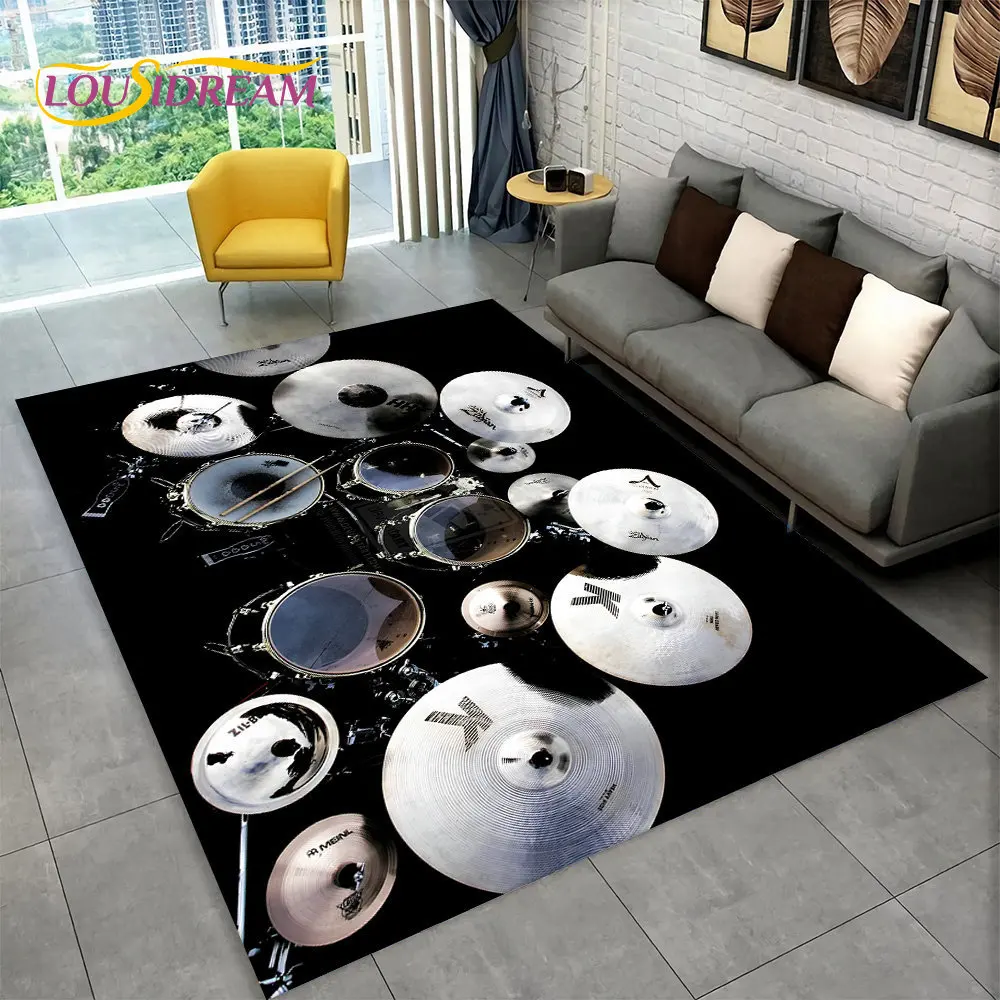 3D Drum Kit Music Instruments Area Rug Large,Carpet Rug for Living Room Bedroom Sofa Doormat Decor,Kid Play Non-slip Floor Mat