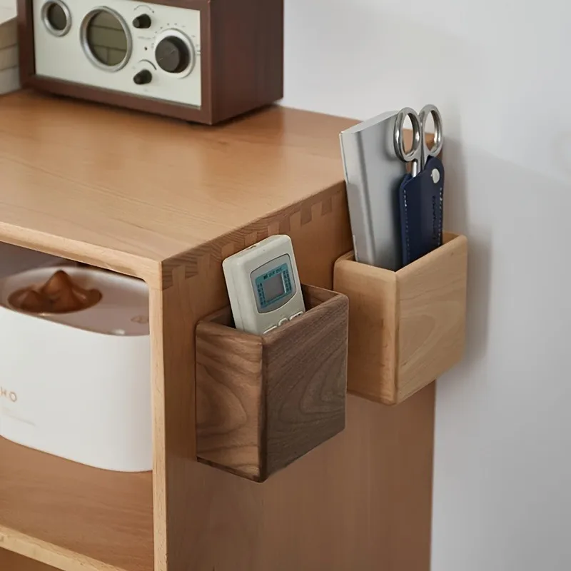 Bamboo Wall-Mounted Storage Organizer - No-Drill, Multi-Use Holder for TV & Air Conditioner Remote Controls with Port