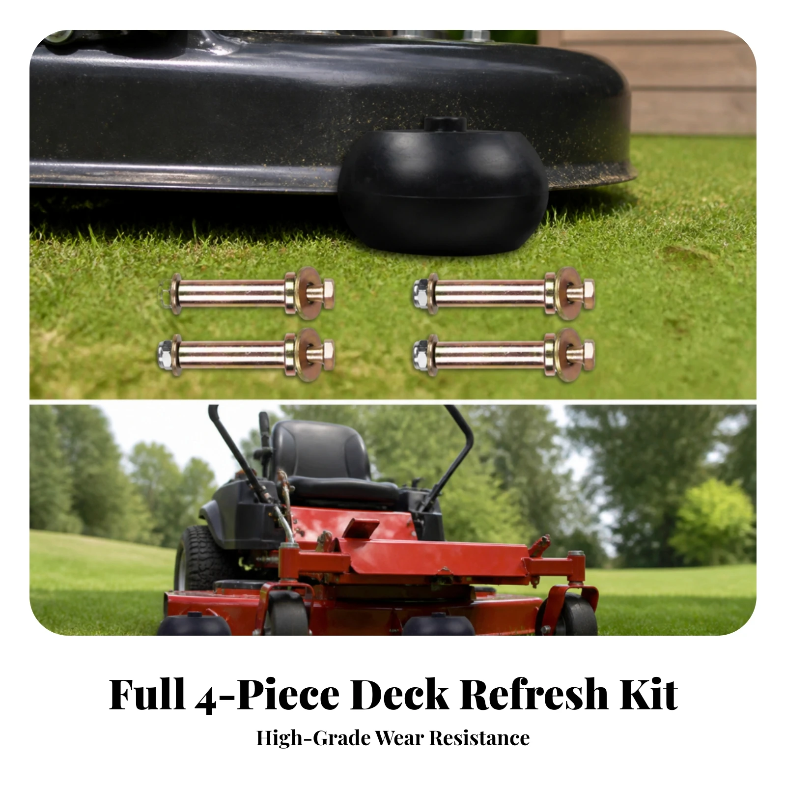 4 Pieces Deck Wheel with Mounting Hardware Heavy Duty Mower Deck Wheel Assembly Reinforced Aging Resistant for Yard Work