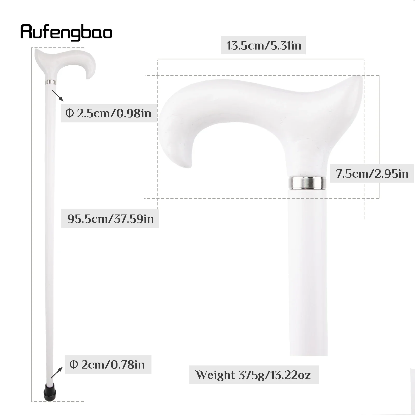 White Wooden Single Joint Fashion Walking Stick Decorative Cospaly Party Walking Cane Halloween Mace Crutch  Wand Crosier 95cm