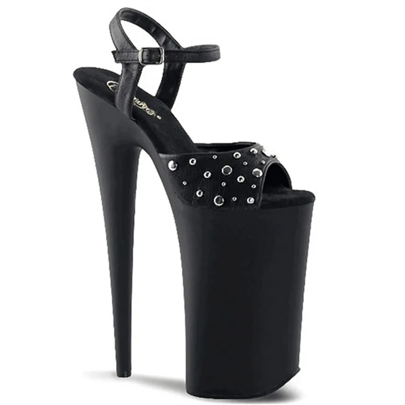 

23cm Stiletto Heels Waterproof Platform Rivet Decorated Women's Sandals Anti-Slip High Heel Shoes for Night Club Model Runway
