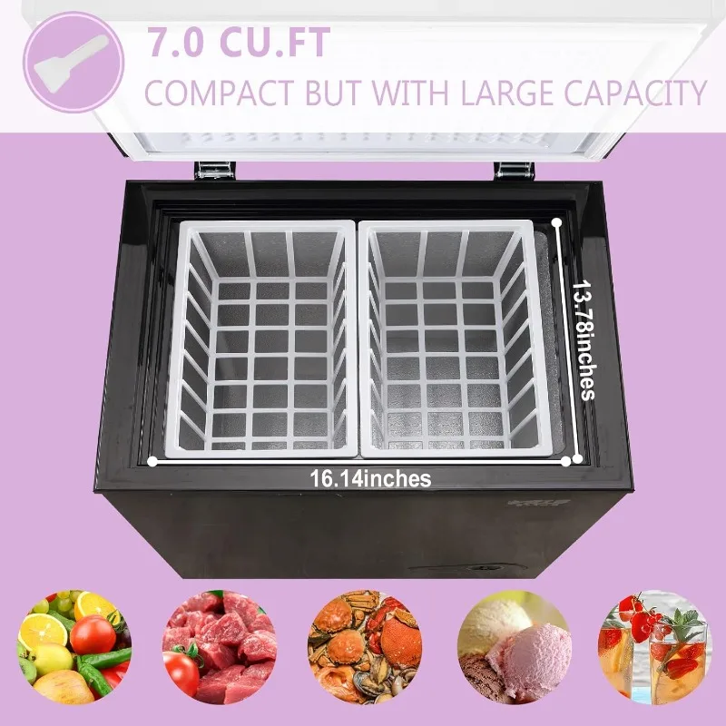 Compact Chest Freezer with Removable Basket, 7.0 Cu.ft Top Door Open Freestanding Deep Freezer
