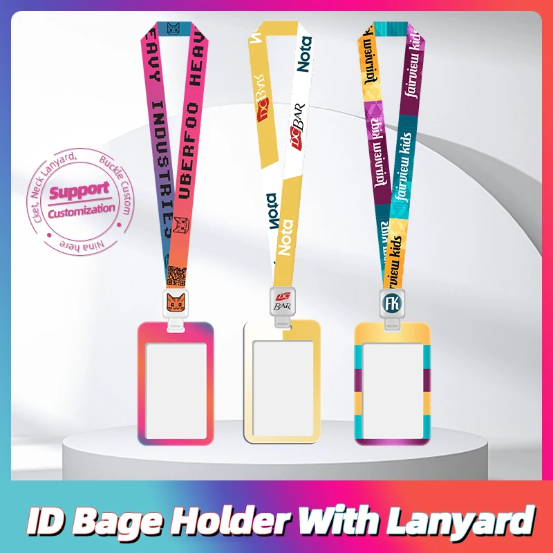 Custom Plastic Hard ID Badge Holders With Lanyards Key chain Strap Logo Printing For Students/Business/Staff High Quality