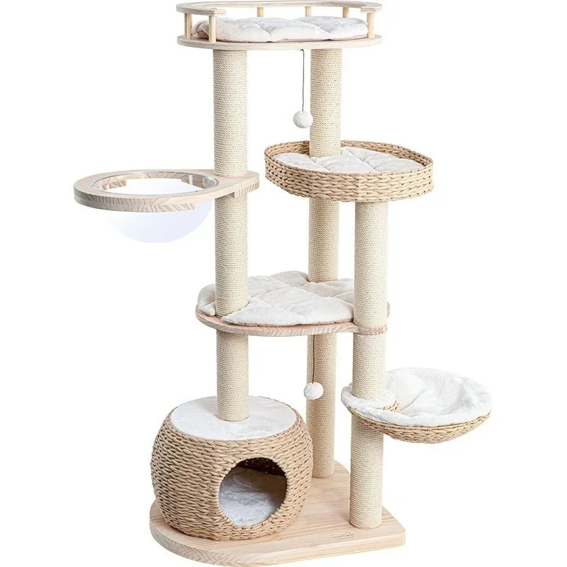 

Pet Condo Trees Play Furniture Scratcher Modern Rattan Multi-Layer Cat Climbing Frame Tree For Cat Toys And Supplies