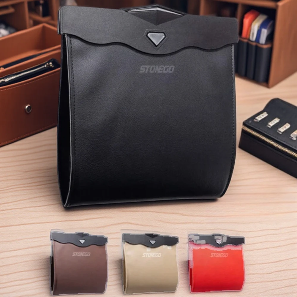 

LED Car Garbage Bag Waterproof Magnetic Adsorption Trash Can Back Seat Hanging Leather Storage Pocket Leak Proof