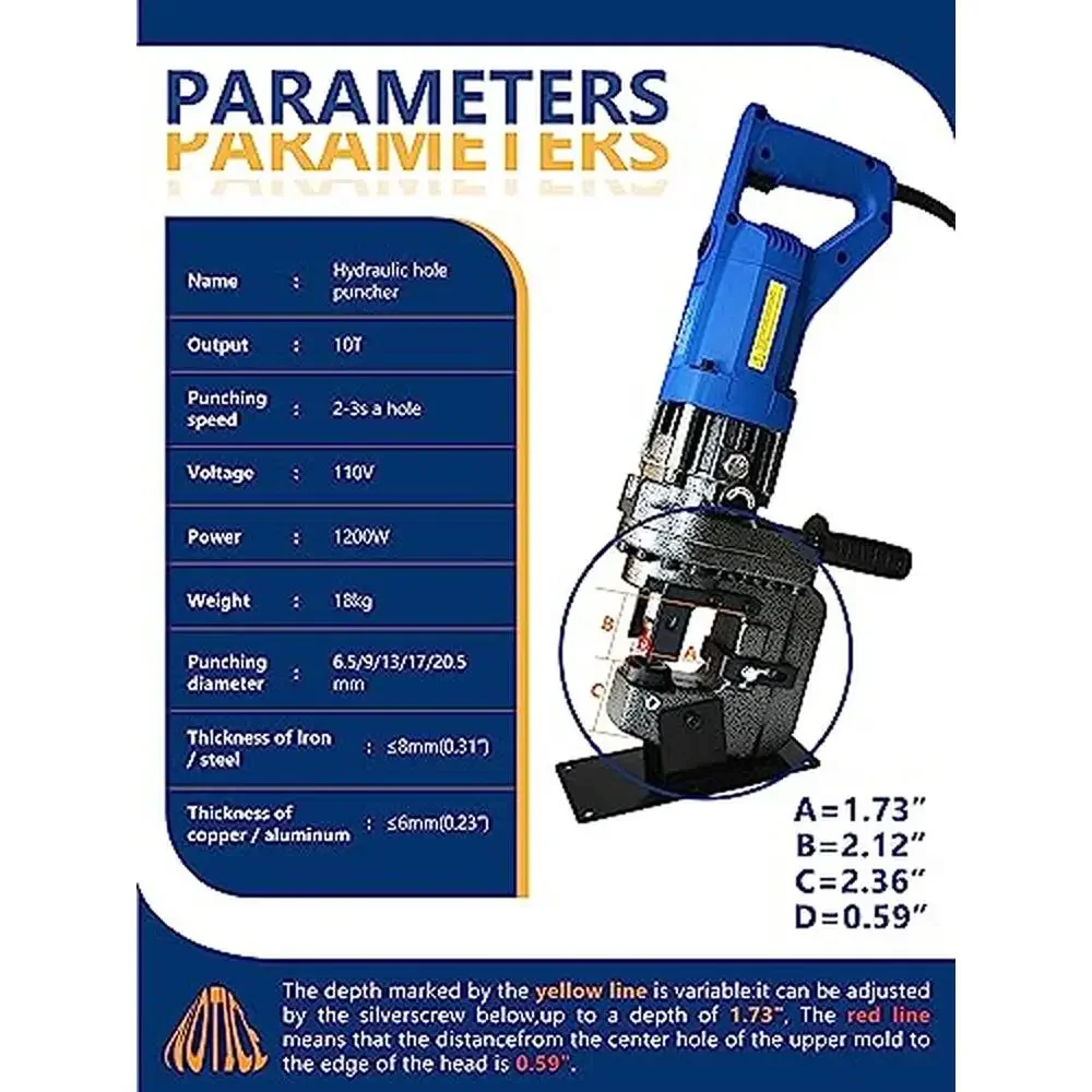 Perfurador hidráulico elétrico, máquina de perfuração de metal, 1/4 "-4/5", escova de carbono, 5 matrizes, ferro, cobre, potência ac 110v 1200w