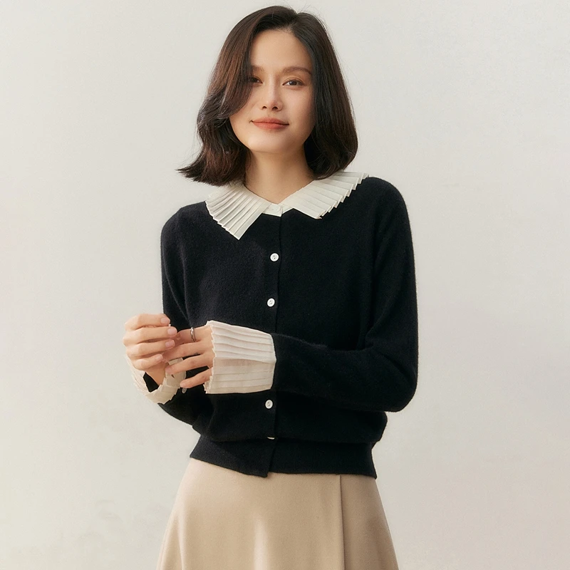Doll Collar Button Cardigan Women's 100% Cashmere Ladies' Fashion Sweater Autumn Winter Exquisite High-Quality Soft Knitwear Top