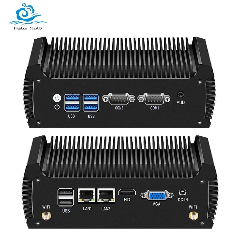 Helorpc Fanless Industrial Mini PC Intel Core i5-7200U DDR4 WiFi Computer with 4xUSB3.0 2xUSB2.0 2xRS232/485 COM Windows10 Ready
