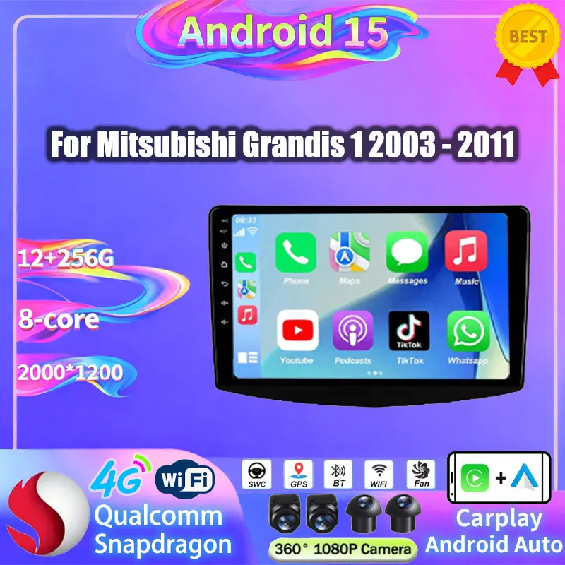 Android 15 For Mitsubishi Grandis 1 2003 - 2011 Car Radio Wireless Carplay Android Auto BT Stereo 360 Camera 2K Screen Octa Core