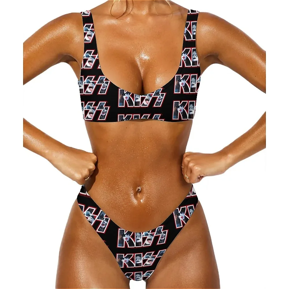 Kiss Band Face Micro Bikini Swimsuit Green Kiss Logo Swimwear Sexy Push Up Custom DIY Bikinis Set Women Beach Stylish Biquinis