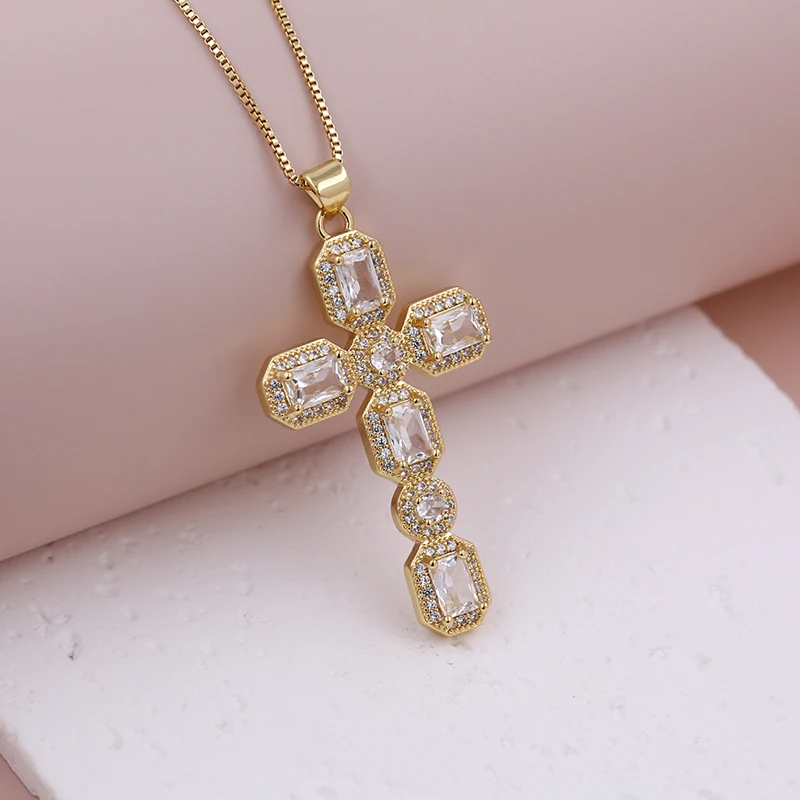 Fashion and Luxury Full Zirconium Gold Color Cross Pendant Accessory for Men and Women DIY Necklaces Bracelets Jewelry  Making