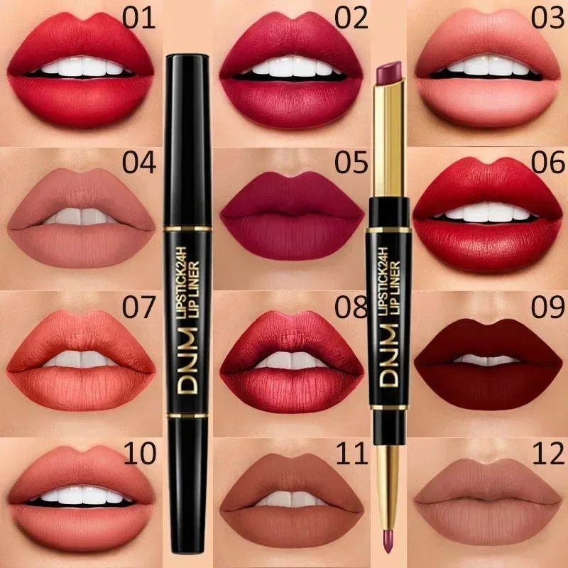 Heallor 12 colori rossetto opaco donna lip liner 2 in 1 trucco rossetto opaco durevole impermeabile rossetto rosso nudo labbra cosmetici