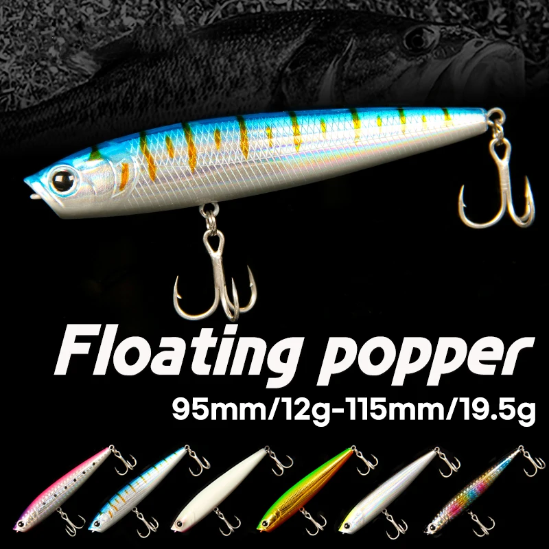 1Pcs Popper Angeln Locken 12g 19,5g Schwimm Bleistift Köder Topwater Wobbler Künstliche Harten Köder Meer Angeln hecht Barsch Bass