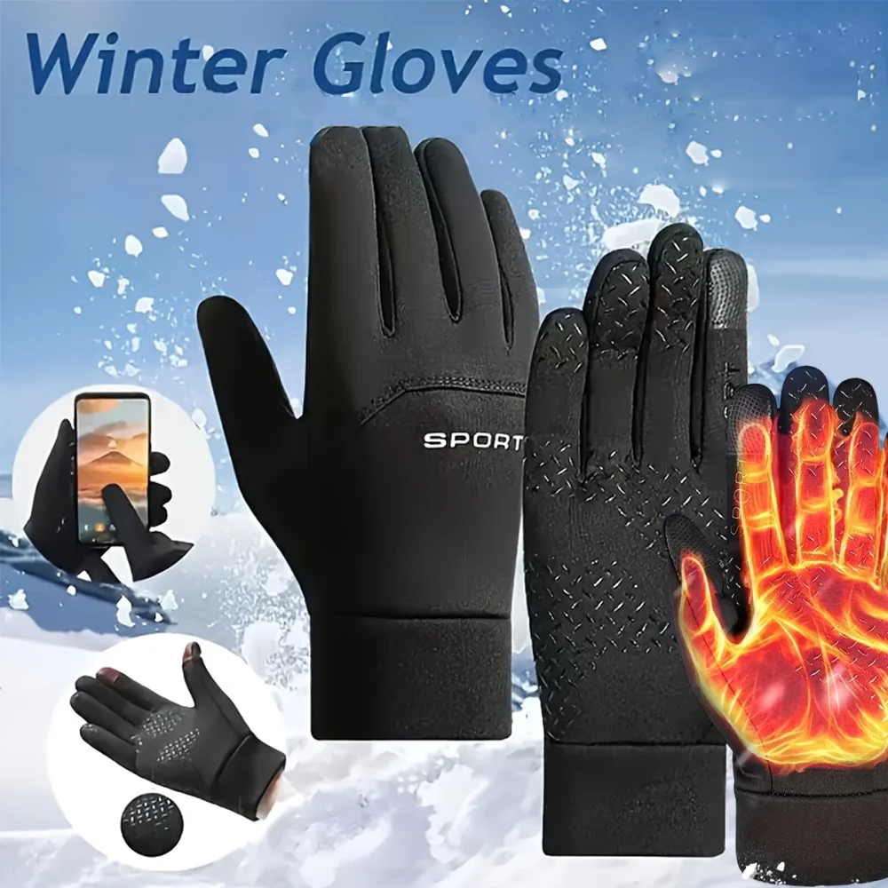 Winter Warm Gloves Touch Screen Windproof Non‑Slip Cold‑proof Cycling Gloves Outdoor Running Hiking Skiing Hand Protector Unisex