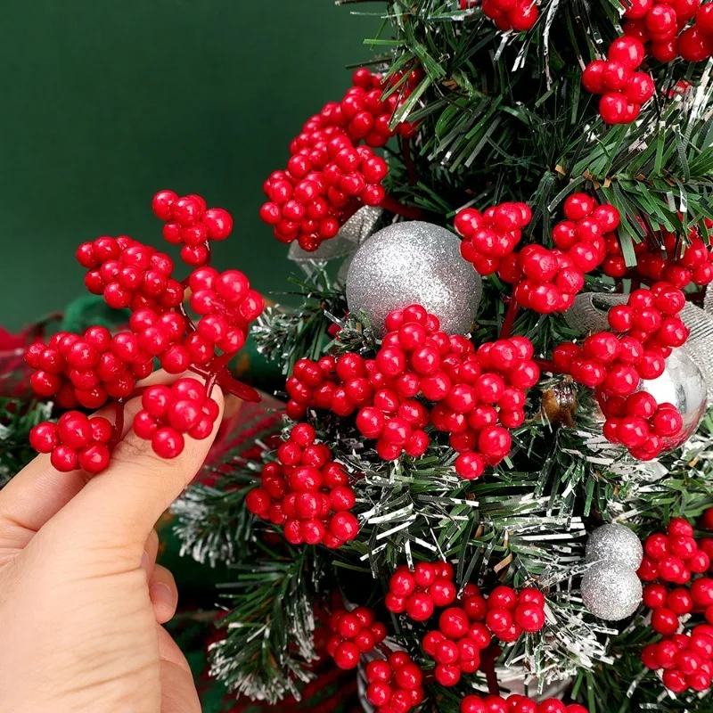 5-50Pcs Artificial Holly Berries Mini Red Simulation Cherry Stamen Xmas Tree Hanging Christmas Party New Year DIY Decoration