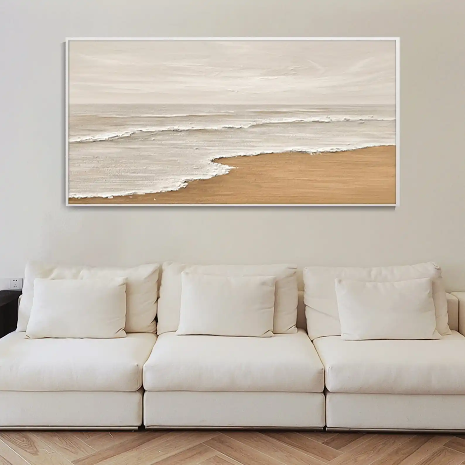 

Wabi-Sabi Art Large Original Beige Seascape Oil Painting White Waves Modern Ocean Texture Artwork Minimalist Living Room Decor