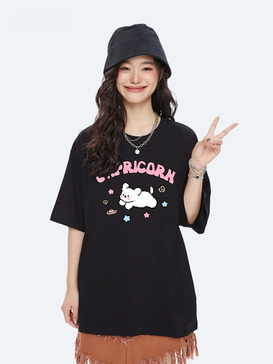 

Capricorn Cute Little Dog Pure Cotton Short Sleeve Women's T-shirt Summer New Fashion Brand Versatile Half Sleeve Top