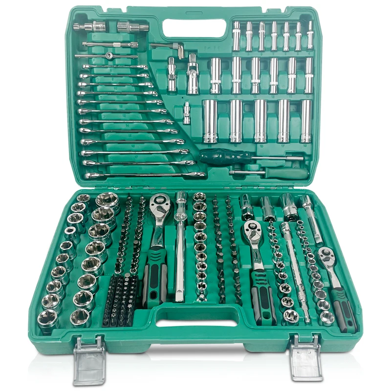 216 Pieces 24/72 Teeth Mixed Socket Wrench Set Hand Tool Box Set with Ratchet Wrench