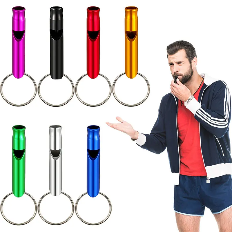 200Pcs Safety Survival Whistle Keychain Metal Camping Emergency Whistle Pendant With Keychain Keyring Colorful Referee Whistle