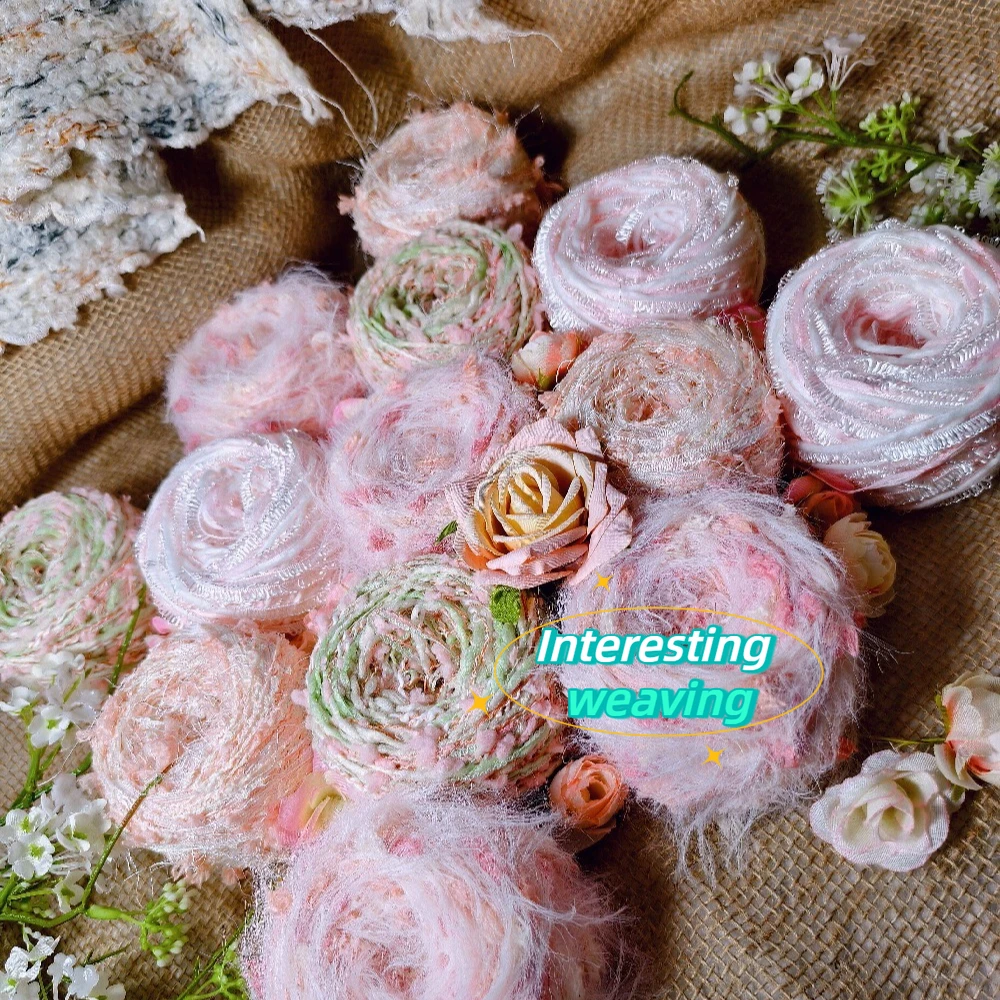 300g/bag Pink Hand Mixed Yarn Multi Strand Color Wiring Mixed Weaving Crochet Hairband Scarf Bag Decoration Yarn