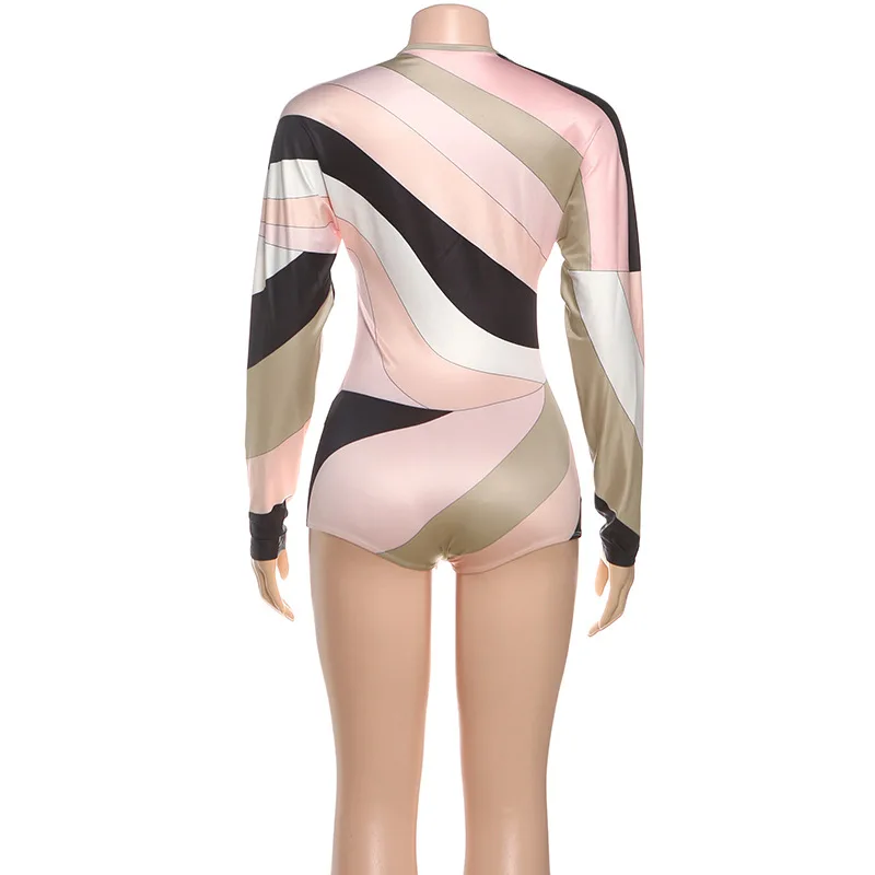 Tute corte a blocchi di colore STYLISH LADY 2025 Tute da donna a maniche lunghe con scollo a V skinny sexy Club Party Street