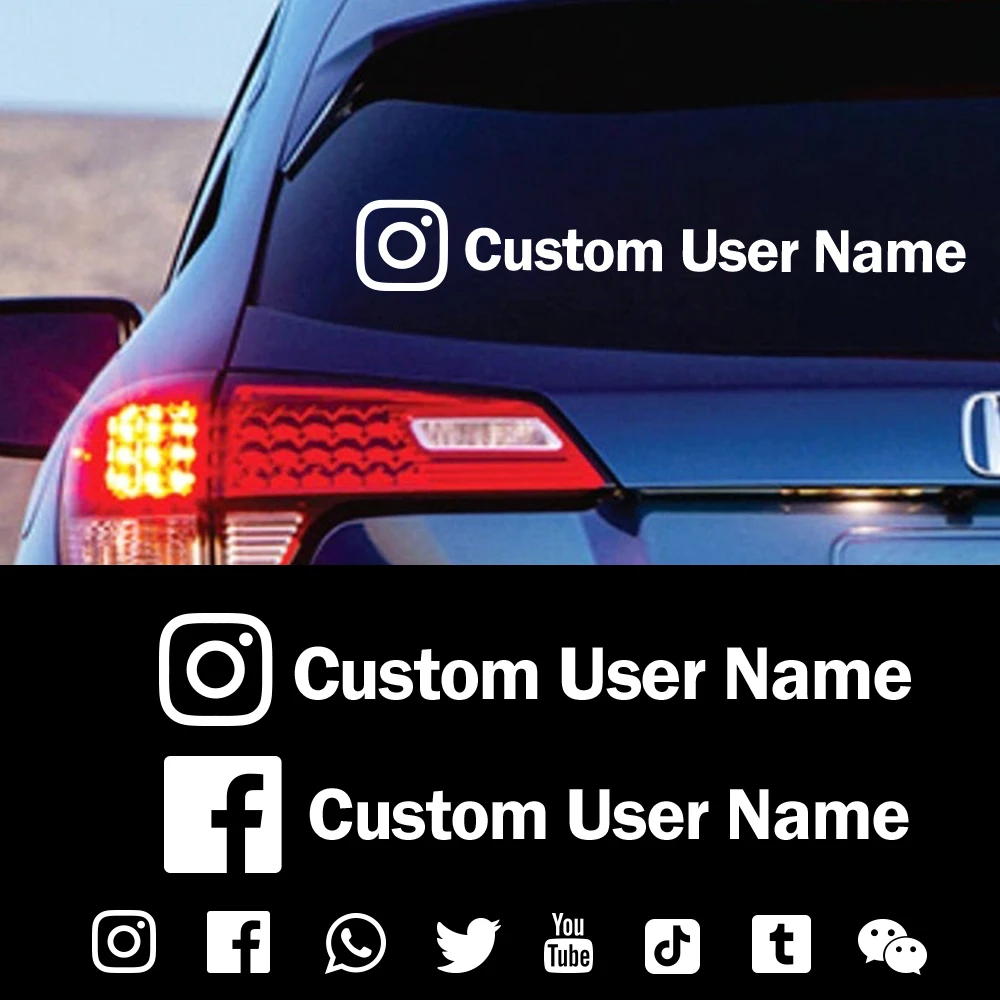 Instagram User Name Custom Car Sticker Vinyl Decals Motorcycle Car Stickers FACEBOOK Pinterest YouTube Snapchat Pegatinas Coche