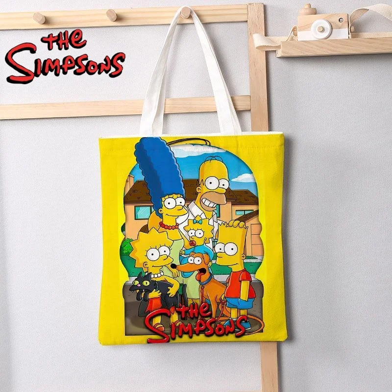 Sac de rangement en toile grande capacité, motif dessin animé « Les Simpsons », pour étudiants, livres et sac à main pour maman, au design créatif et original