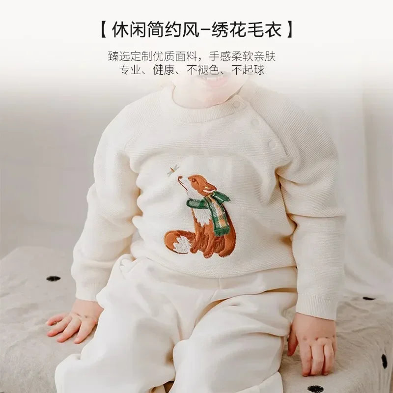 Europe and The United States Autumn New Baby Animal Three-dimensional Embroidery Knitted Top Warm Baby Pullover Sweater