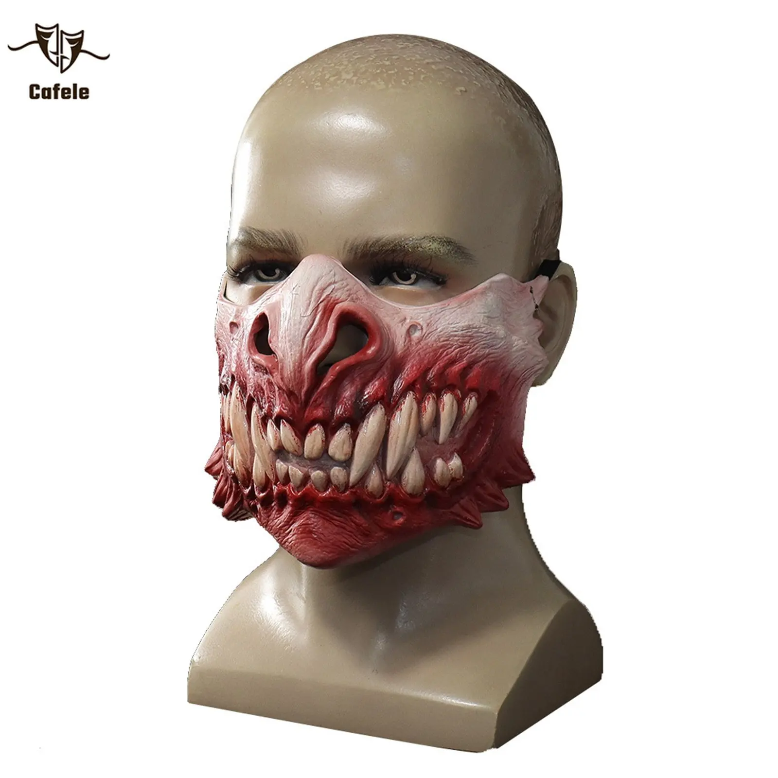 Cafele Horror Zombie Big Teeth Half Face Latex Mask Anime Cosplay Costume Halloween Masques Party Props