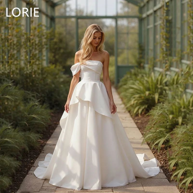 ชุดแต่งงาน LORIE หรูหรา ทรงเอไลน์ เปิดไหล่ แบบเซ็กซี่ จับจีบ ชุดเจ้าสาวเรียบหรู สามารถสั่งตัดได้ ปี 2025