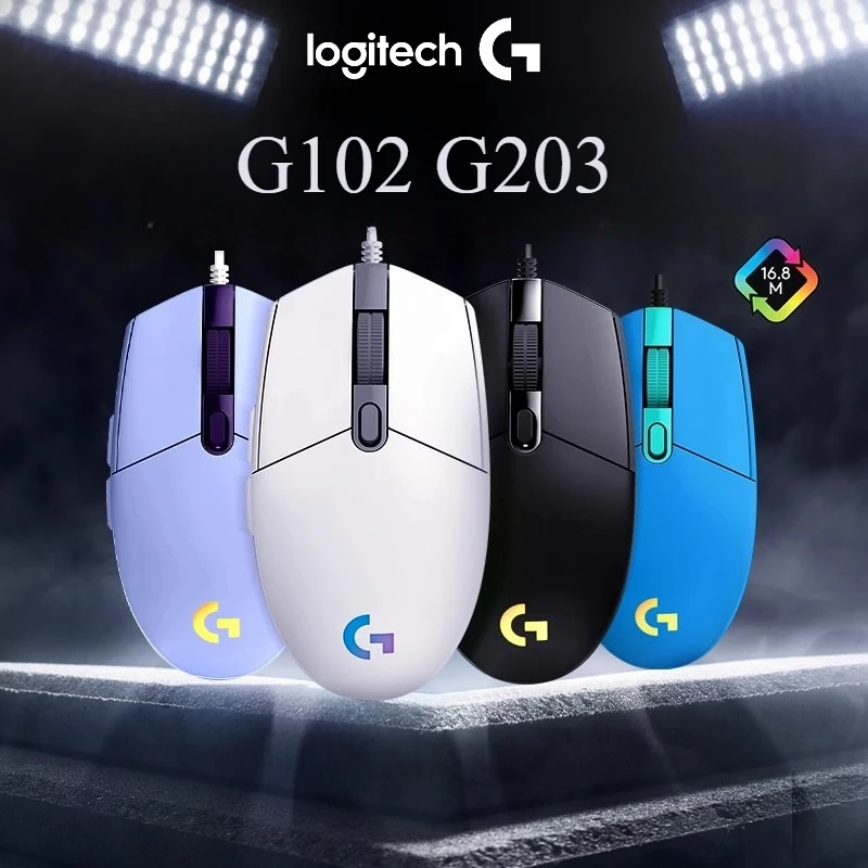 LogitechG102/G203gaming mouse:8000DPI high-sensitivity sensor,RGB lighting ignites the battlefield,6-button programmable slip