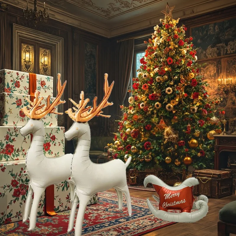 4D Christmas Reindeer Sled Foil Balloon Large 122cm Aluminum Festive Decorations for Party Supplies Holiday Home Decor Xmas Gift - Image 5