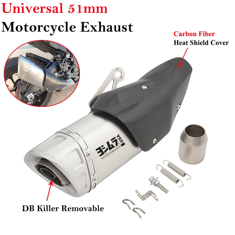 

Universal 51MM Motorcycle Exhaust System Escape Link Pipe With Heat Shield Cover Muffler For R1 MT10 MT09 S1000RR ZX6R MT09 Z900