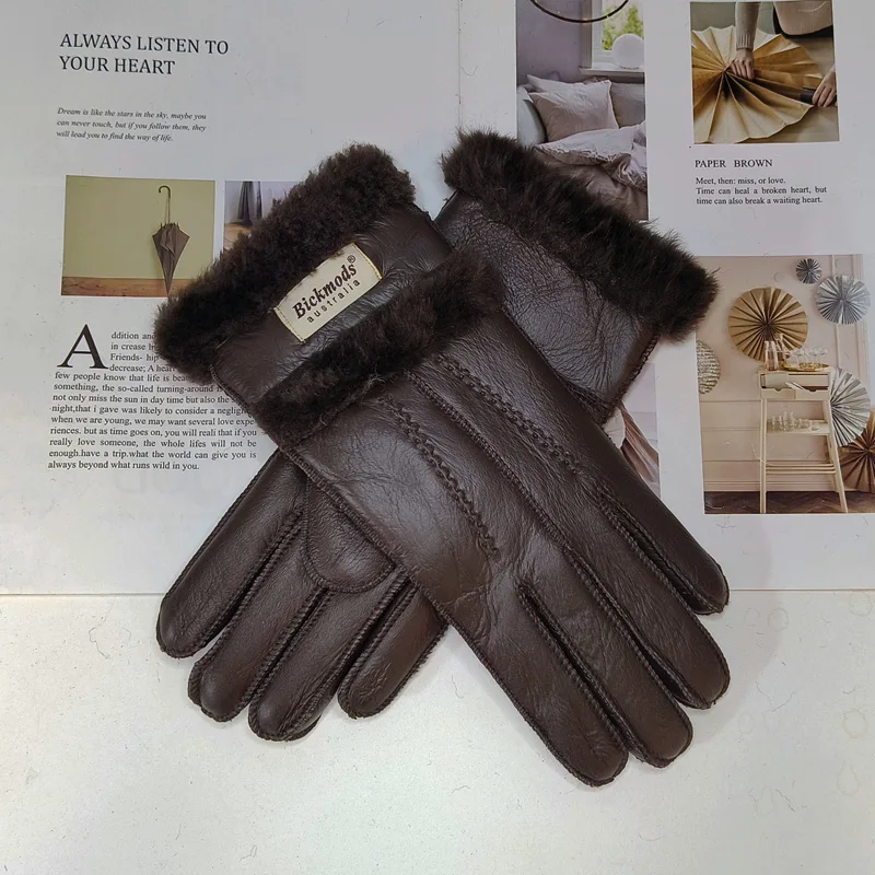 New Women Leather Gloves Hand-Stitched Winter Thick Warm Wool A Variety Of Colors Stitching Style Sheepskin Fur